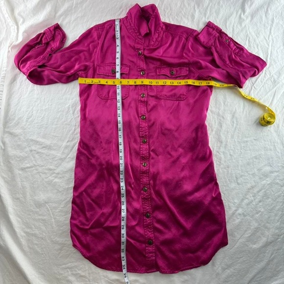 Lauren Ralph Lauren Satin Like Long Sleeve Knee Length Shirt Dress Pink Sz 12P - Picture 4 of 7